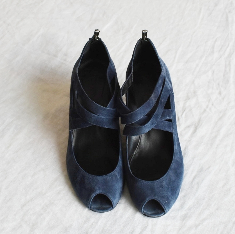J Crew navy suede heels
